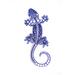 Front side of 3D printed blue salamander with hand painted white dot art