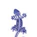 Close up of Front side of 3D printed blue salamander with hand painted white dot art