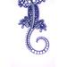 Close up of Front side of 3D printed blue salamander with hand painted white dot art