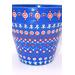 Close up full front view of hand painted repurposed (used) flower pot in various dot art designs around the entire pot.