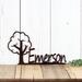 Metal boy or girl name sign with oak tree silhouette, in copper vein powder coat.