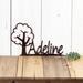 Child name metal nursery decor with oak tree silhouette, in copper vein powder coat.