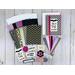 A Halloween card kit with cardstock, scrapbook paper, embellishments and cards and envelopes to make 6 assorted pastel cards.