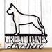 Great Danes Live Here metal sign, in matte black powder coat.