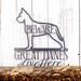 Great Danes Live Here metal plaque with Beware, in silver vein powder coat.