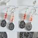 Silver Gemini Zodiac Coin Earrings with Red Agate Gemstones