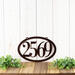 Horizontal oval 4 digit metal house number sign, in copper vein powder coat.