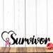 Breast cancer survivor metal sign, with pink ribbon and heart, in matte black powder coat.
