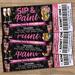 Editable Paint Party Themed Event Ticket | Sip and Paint Ticket Stub Template