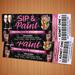 Editable Paint Party Themed Event Ticket | Sip and Paint Ticket Stub Template