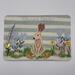 Striped green and white card with watercolor bunny surrounded by beautiful spring flowers accented with shiny paints 