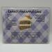 Carrot Pineapple Cake laminated recipe card showing watercolor picture of slice of cake on white and purple plaid background 