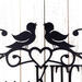 Personalized kitchen metal sign with song birds and heart, in matte black powder coat.