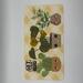 Get well card showcasing three plant friends, one adorned with bandage and brown leaves. Image on yellow and white plaid background.