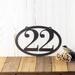 Horizontal oval 2 digit metal house number sign, in silver vein powder coat.