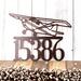 5 digit metal house number sign with airplane, in copper vein powder coat.