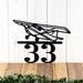 2 digit metal house number sign with airplane, in matte black powder coat.