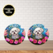 Custom stained glass dog car coaster with pet name. 
Set of 2 ceramic dog coasters with vibrant design
