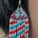Beaded Fringe Statement Earrings Handmade Unique Design Red White Blue Colors Summer Festival Patriotic Fashion Jewelry Cascading Pattern