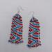 Beaded Fringe Statement Earrings Handmade Unique Design Red White Blue Colors Summer Festival Patriotic Fashion Jewelry Cascading Pattern