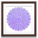 Framed in a dark wood, square frame, is the purple, round amulet.