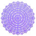 A round amulet in purple cardstock with a Star of David at the center, lines of Psalm 121 broken into 4 rings, then a mandala at the edge.