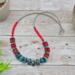 19-20" necklace with rough turquoise rondelle beads and red Czech glass squares, handmade with bold and earthy boho flair.