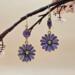 Purple enamel flower earrings with faceted amethyst beads and gold-filled handcrafted ear wires.