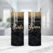 Bride and groom tumblers with gold glitter on black background, full set shown. Designed by Tammi Oribello Designs, in Lapeer Michigan
