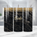 Close-up of BRIDE EST 2025 tumbler with elegant gold text
