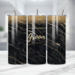 Close-up of GROOM EST 2025 tumbler with gold glitter accents
