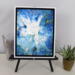 abstract white and blue acrylic pour painting, one of a kind framed 11" x 14" canvas by RainbowMaille