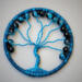 Handmade vibrant lue Tree of Life home decor with crackle glass beads, wire branches, and a yarn-wrapped hoop.