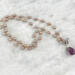 Taupe pearl and amethyst necklace with front toggle clasp in sterling silver by MariesGems.