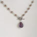 Taupe pearl and amethyst necklace with front toggle clasp in sterling silver by MariesGems.