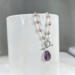 Taupe pearl and amethyst necklace with front toggle clasp in sterling silver by MariesGems.
