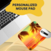 Vibrant sunset office accessory, Sublimated mouse pad with tropical scene. Desk pad with glowing sky and palm trees