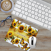 Sunflowers and Butterflies Mouse pad on rustic desk with white laptop. Custom designed and made in my home studio in Lapeer, Michigan.
