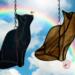Cat with Crystal Butterfly shown in- Black (l), Varigated Brown (r).
