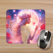 Close-up of personalized fairy mouse pad with name.  Personalized fairy mouse pad with white wings moon and pink flowers
