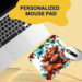 Cow lover gift – personalized mouse pad. Brown cow mouse pad with teal and brown flowers. Highland cow desk accessory with name