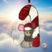 Christmas Mouse stained glass suncatcher. Made with gray, pink, white and red glass. Crystal eyes, nose and hat pom-pom.
