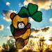 Saint Pat's Bear stained glass suncatcher in golden brown glass with dark green shamrock.