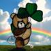 Saint Pat's Bear stained glass suncatcher in brown glass with dark green shamrock.