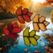 Mini maple leaves 4 Color Set (top l-r): Autumn flame, orange, yellow and red.
