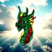 Dragon by Robin C. Hary made of red, green and yellow glass.