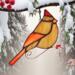 Female Cardinal Stained Glass Suncatcher by Robin C. Hary, made of rust, and light amber glass. Accented with crystals and copper wire.