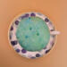 This is a view looking from the top to the bottom of the teacup pincushion/bobbin holder. You can see the pins and the edge of the saucer. This is a view looking from the top to the bottom of the teacup pincushion/bobbin holder. You can see the pins and the edge of the saucer.