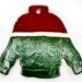 Ugly Christmas Sweater ornament, Striped Green Velvet - Ceramic Red up top and green metallic on the bottom separated by a white bar. 