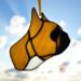 French Bulldog Stained Glass ornament made of tan colored glass,  background is a blue sky with white puffy clouds and bright sunlight.